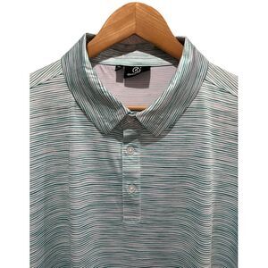 Greenside Mens Size XL Golf Polo Shirt Green/White Striped Polyester/Spandex euc